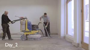 To mix the thin finish skim coat, use a mixing paddle and heavy duty mixing drill and place it in an empty five gallon bucket. Concrete Polishing Polishing An Old Concrete Floor P Mac Youtube