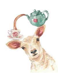 Teapot Teacup Lamb Watercolor Funny Paintings Sheep Illustration Watercolor Paintings Of Animals