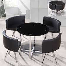 Coco Round Black Glass Dining Table With 4 Chairs Space Saving Dining Table Space Saver Dining Table Round Table And Chairs