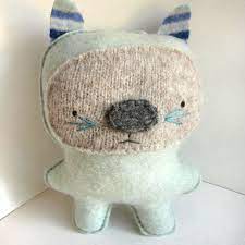 Big Light Blue Cat Recycled Cashmere Plush Toy Soft Toy Animals Diy Stuffed Animals Handmade Plush