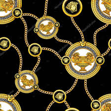 Vintage Seamless Fashion Pattern Of Golden Chains And Versace Motif On Black Background Fabric Design B Seamless Fashion Royalty Free Photography Stock Photos