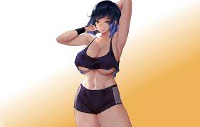 Wallpaper girl, sexy, anime, pretty, babe, workout, sweat, tights, sports  bra, genshin impact, genshin, yelan images for desktop, section сэйнэн -  download