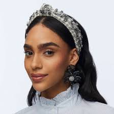 CHARCOAL STITCH CRYSTAL SNOWFLAKE SLIM KNOTTED HEADBAND