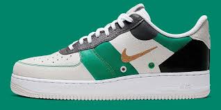 White Black And Gold Air Force Ones Nike Air Force 1 Looks Distinguished In Metallic Gold Black And Vast Grey Colorway Nike Air Force Nike Air Nike Gold