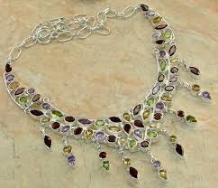 Multi Stone Necklace In 2020 Sterling Silver Necklace Handmade Gemstone Silver Necklace Multi Stone
