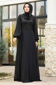 Nayla Collection Beli Cicek Detayli Siyah Tesettur Abiye Elbise 9108s Tesetturisland Com Islami Giyim Elbise Elbiseler