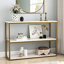 Amazon Com Tribesigns 3 Tier Console Table Gold Sofa Entry Table With Faux Marble Top In 2020 Console Table Decorating White Console Table Contemporary Console Table