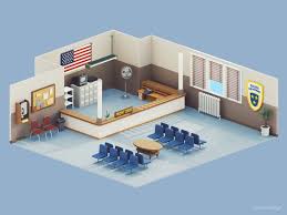 Low Poly Police Department Room 3d Retro Low Poly Design Game Icon Design