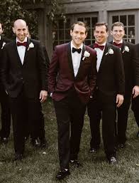 Black And Burgundy Suit Rustic Elegance A Black Tie Wedding In The Woods Wedding Groomsmen Wedding In The Woods Groom Wedding Attire