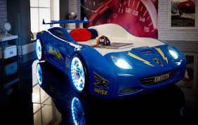 Kute kids sports fan comforter set in blue. Blue Race Car Toddler Bed Sports Decoratorist 205803