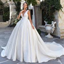 Understated and elegant, this stunning marcella satin bridal gown features a crystal beaded sheer back and waistline. New Arrival V Neck Satin Wedding Dress 2021 Ball Gown Wedding Dresses Plus Size Robe De Mariee Hochzeitskleid Wedding Gown Wedding Dresses Aliexpress
