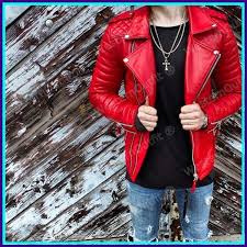 New Men S Genuine Lambskin Leather Jacket Red Slim Fit Biker Motorcycle Jacket Westernoutfit Leather Jacket Men Style Leather Jacket Men Jackets Men Fashion