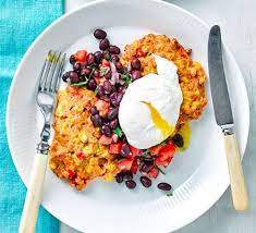 Sweetcorn Fritters With Eggs Black Bean Salsa Recipe Bbc Good Food Recipes Black Bean Salsa Recipes