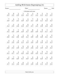 A student should be able to work out the 100 problems correctly in 5 minutes, 60 problems in 3 minute, or 20 problems in 1 minute. 100 Single Digit Addition Questions With Some Regrouping A