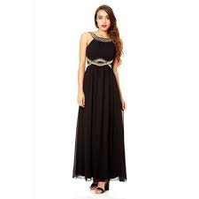 Quiz Black And Gold Chiffon Embellished Maxi Dress Debenhams Black Evening Dresses Embellished Maxi Dress Evening Dresses Long