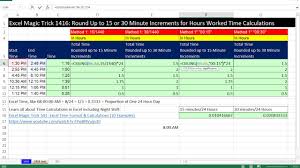 Excel Magic Trick 1416 Round Up To 15 Or 30 Minute Increments For Hours Worked Time Calculations
