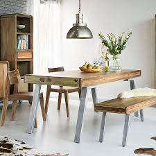 Hot selling extentional dining table with walnut solid wood top steel leg in china. Retro Hardwood Dining Table With Metal Legs Akd Furniture