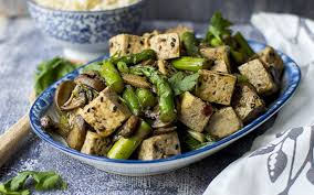 Healthy Sesame Mushroom Tofu And Asparagus Stir Fry Vegan Gluten Free One Green Planetone Green Asparagus Stir Fry Vegetarian Recipes Vegetarian Cooking