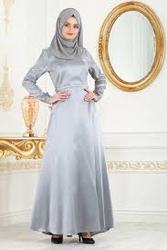 Neva Style Neva Style Kollari Dantelli Gri Tesettur Abiye Elbise 3516gr Aksamustu Giysileri Elbise Musluman Modasi