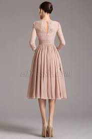 Rosy Brown Tea Length Cocktail Dress With Lace Sleeves 26160146 Tea Length Cocktail Dresses Casual Cocktail Dress Tea Length Bridesmaid Dresses