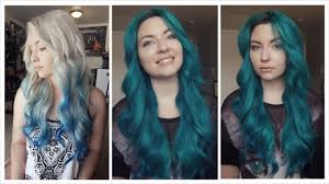 Put on the gloves that come with your hair dye, then squeeze the color cream into the bottle of color reactivator. How I Dyed My Hair Sea Green Directions Alpine Green Midnight Blue Youtube