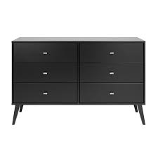 The wood is covered in two wood veneers. Prepac Milo Mid Century Modern 6 Drawer Double Dresser In Black Bdbr 1406 1