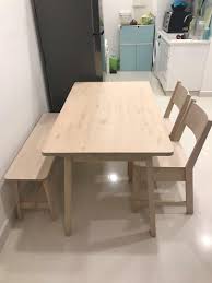 The table and chairs are kenia the table and chairs are nice but the plywood for the table and chair surface is weak. Ikea Norraker Solid Wood Dining Table And Chairs Set Furniture Home Living Furniture Tables Sets On Carousell