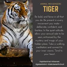 Animal Messengers Tiger Be Bold And Fierce In All That You Do What Animal Speaks To You The Tiger Spirit Animal Animal Spirit Guides Spirit Animal Totem