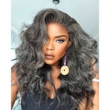 Ebony Gray Wigs 16" #1b/Gray Short Color Black/Gray Remy Human Hair Wig 16