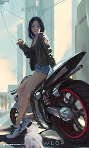 Woman Sitting On Sports Bike Illustration Wlop Anime Girls Motorcycle Lollipop Biker Jacket 720p Anime Motorcycle Bike Illustration Motorcycle Illustration