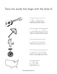 trace words that begin with the letter u lettering learning worksheets words