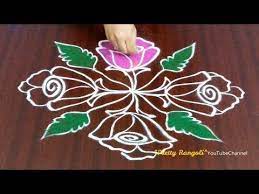 Rose Flower Rangoli With Dots New Year Sankranthi Pongal Rangolis With Colors Flower Kolam 494 Youtube Flower Rangoli Rangoli With Dots Rose Flower