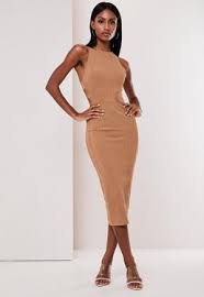 Related offers for camel frill hem bandage midi dress | prettylittlething. Bandage Dresses Figure Hugging Dresses Missguided