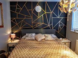 Black And Gold Geometric Wall Wall Decor Bedroom Geometric Wall Paint Bedroom Wall Designs