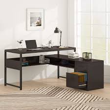 L shaped office desk with filing cabinet. Buy Tribesigns L Shaped Computer Desk With Bookshelf Executive Office Desk Computer Table Workstation Business Furniture With File Cabinet Storage Mobile Printer Filing Stand For Home Office Cherry Online In Vietnam B098395wfm