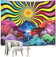 We all seen cool weed tapestry in movies like half bakes. Amazon Com Tederr Trippy Tapestry Psychedelic Colorful Sun Mountains River And Trees Room Decor Tapastry S Wall Hanging Hippie Tapestry Nature Landscape Transmits Good Vibes Medium Size Everything Else