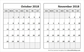 October And November 2018 Calendar Pages Calendar Template 2018 Calendar Template Calendar Printables