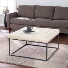 Strick Bolton Healy Leather Tufted Ottoman On Sale Overstock 31060525 Cream