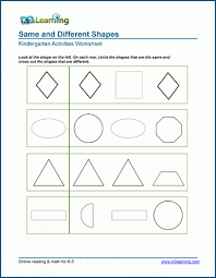 I organized these shape worksheets by grade level, as sometimes, if a child is motoring ahead, or lagging behind in a certain area, the last thing you as a parent wants to do is spend time scouring a. Same Vs Different Worksheets Shapes K5 Learning