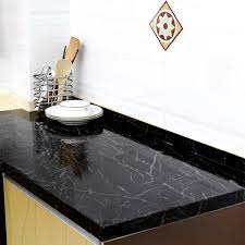 The bold black marble kitchen countertop and stone slab backsplash with white veins makes this kitchen to the next level. New Black Marble Contact Paper Granite Wallpaper Self Adhesive Waterproof Vinyl Kitchen Countertop Decor 40cmx1m Wish