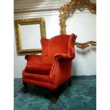 French Provincial Vintage French Provincial Orange Velvet Wingback Chair For Sale Image 3 Of 9 Wingback Chairs For Sale Wingback Chair Chair