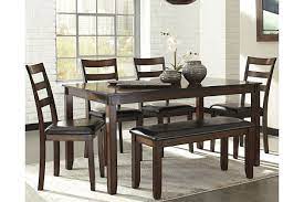 Crafted from birch veneers and primavera veneer border. Coviar Dining Table And Chairs With Bench Set Of 6 Ashley Furniture Homestore