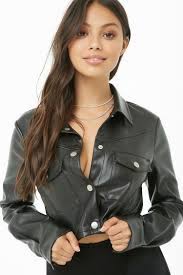 Cropped Faux Leather Jacket Cropped Faux Leather Jacket Faux Leather Jacket Women Coats Jackets Women
