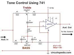 Treble and bass stereo control circuit the 6ca740a is a monolithic integrated circuit for controlling. Bass Treble Tone Control Circuit Using Opamp Audio Tone Control Circuit Circuit Audio Amplifier Electronic Circuit Projects