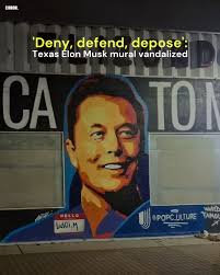 🎨 When vandalism strikes, one artist's response could spark more debate  than the original piece: https://trib.al/0X2LSjg An artist is fighting back  after his mural of Elon Musk was vandalized in Texas with