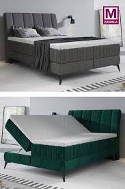 boxspring acotta in grijze stof of groen velvet in 140 160 of 180 bij 200 cm met gasliftsysteem luxe bed industriele slaapkamer boxsprings