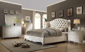 Pearl White Tufted Wing Back Bed Faux Croc Bedroom Furniture Set Platform Bedroom Sets Bedroom Sets Leather Bedroom