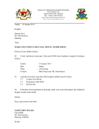 Bersama surat ini, dilampirkan jadual program sebagai rujukan tuan/puan. Surat Makluman Mesyuarat Hem