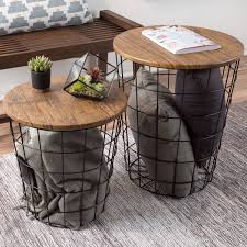 If applying a finish always seems like a chore, cherry is a great wood to work with. Nesting End Tables With Storage Set Of 2 Convertible Round Metal Basket Veneer Wood Top Accent Side Tables For Home And Office By Lavish Home Chestnut Walmart Com Walmart Com