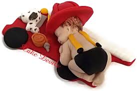 Firefighter Baby Shower Cake Topper Fondant Firefighter Baby Firetruck Cake Decoration Dalmatian Fireman Baby Shower Sleeping Baby